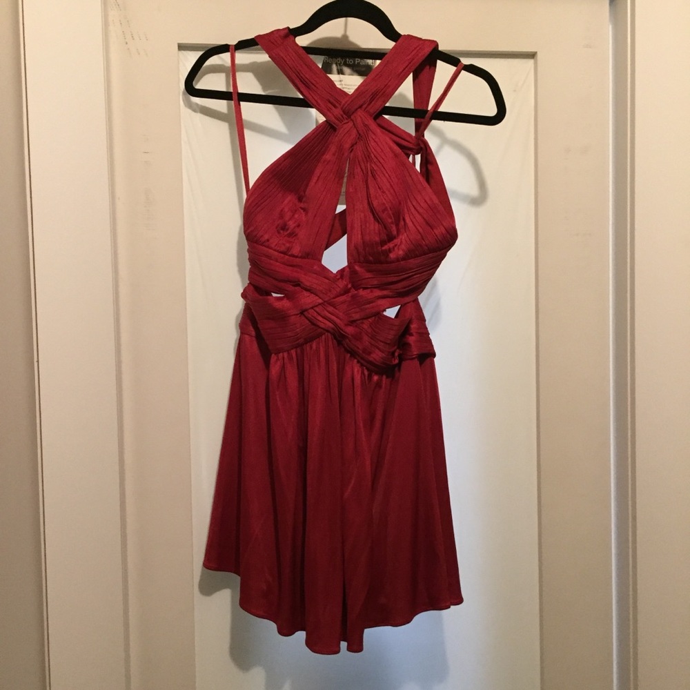 BCBGMaxAzria Red Pleated Cutout Mini Dress